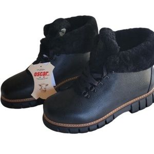 Oscar Sport Womens Boots Black 6.5 Combat Kira Shearling Lined Made in I…